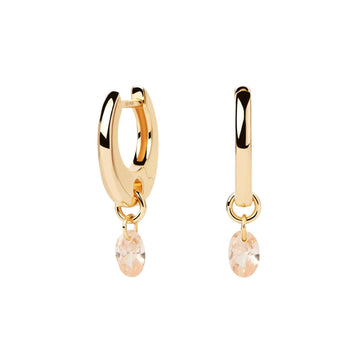 Σκουλαρίκια κρίκοι PDPAOLA AR01-B93-U Peach Lily Hoops σε χρυσό χρώμα με ροζ κρεμαστό ζιργκόν.